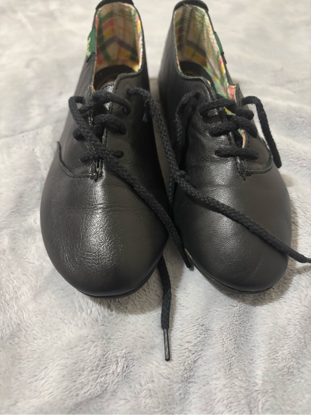 Vtg 80s 90s Bass Black Leather Plaid Lined Oxford Flats 6W